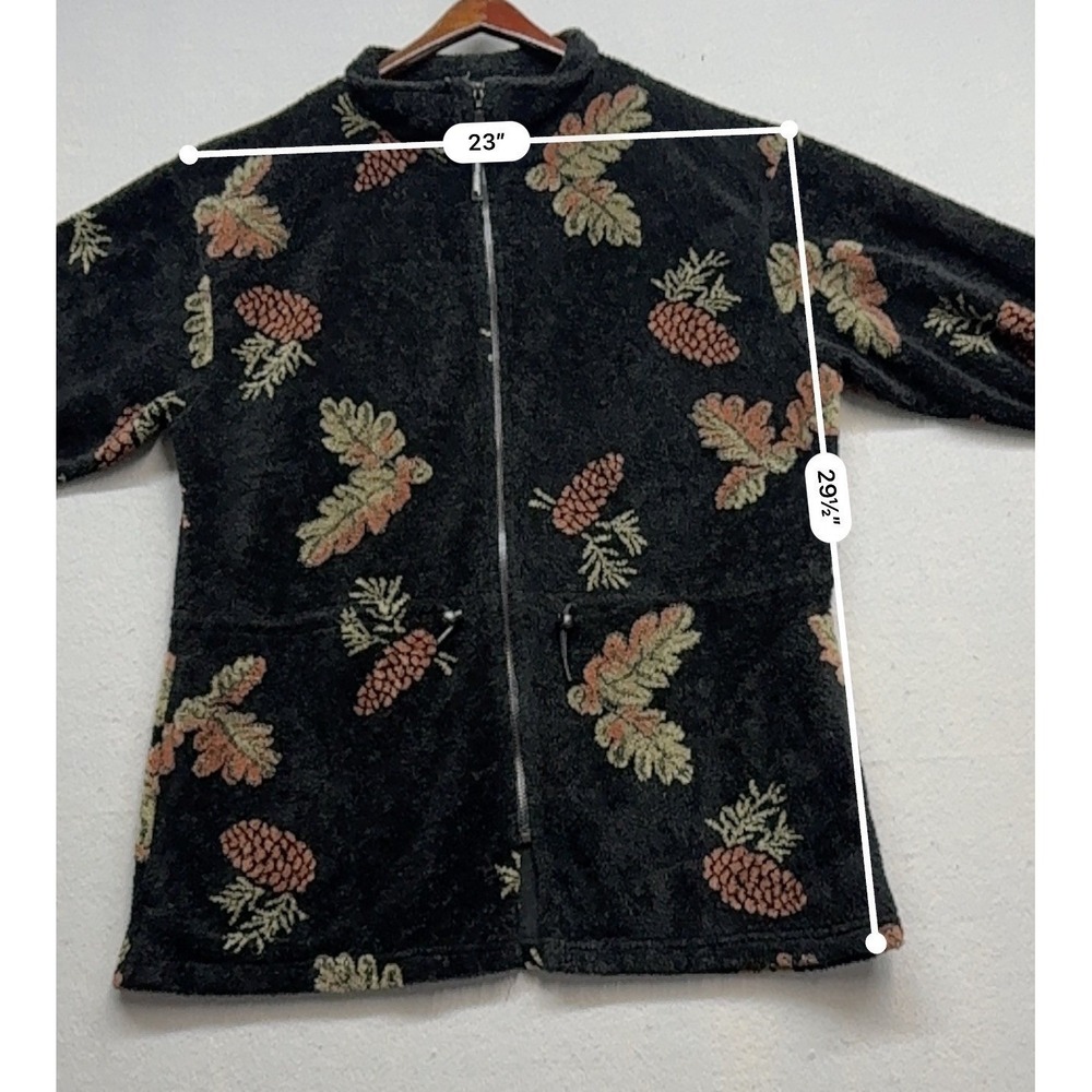 Vintage Black Mountain Outdoor Full Zip Fleece Jacket AOP Pinecone Oak Leaf M/L - Picture 6 of 8